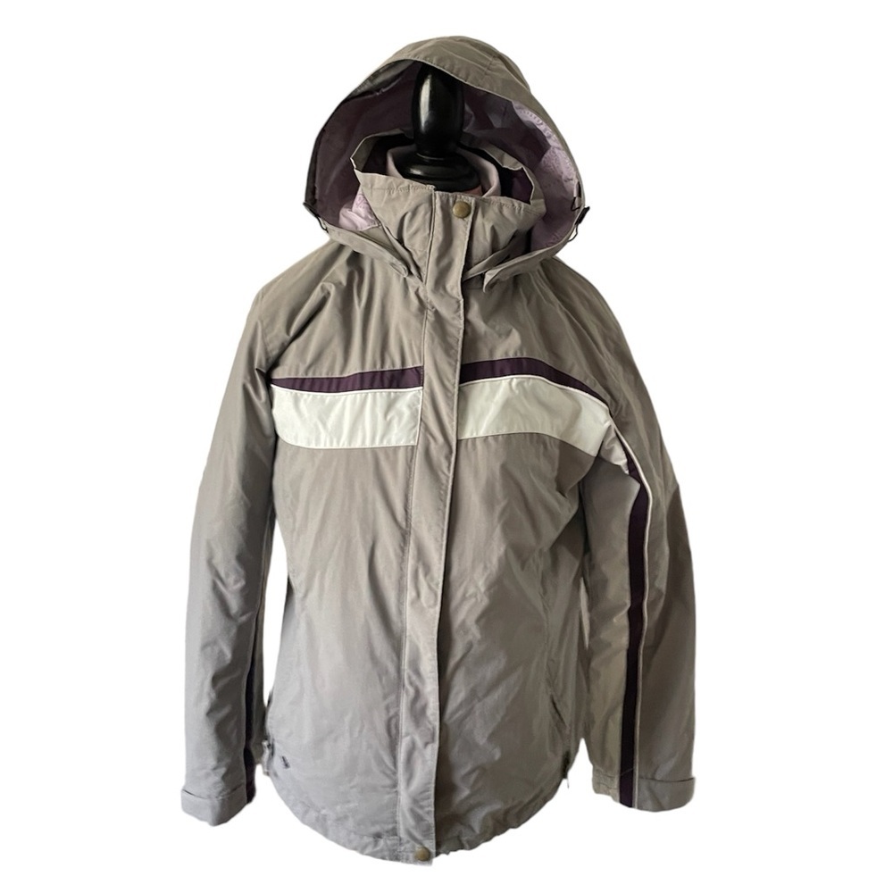 2 in 1 Columbia Coat Jacket WomensM Gray Purple Core Interchange Hood Waterproof
